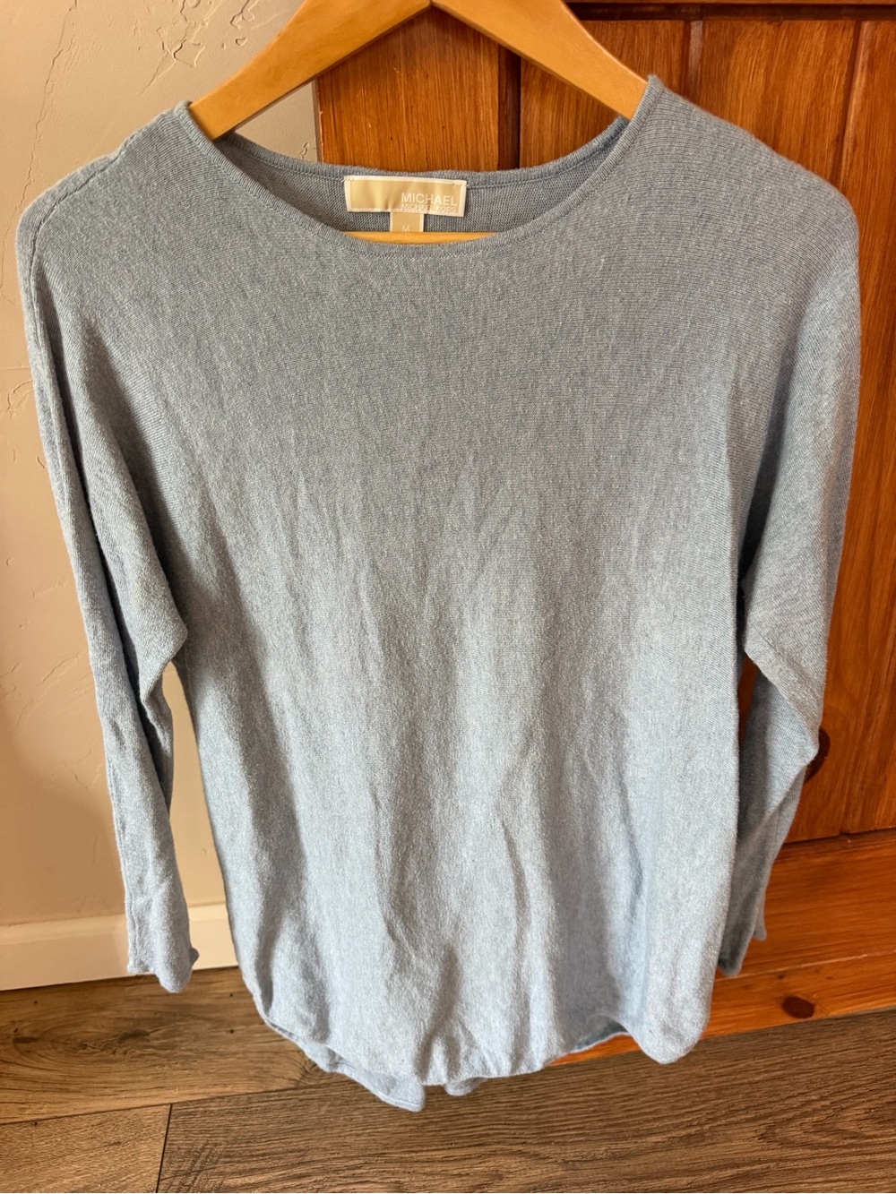 Michael Kors Light Blue Long Sleeve Knit Crewneck Sweater Top Size Medium